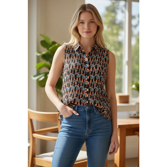 Wildfang Tops - Wildfang The Empower Pusse Button up Retro Floral Cinnamon Blouse MRSP $88